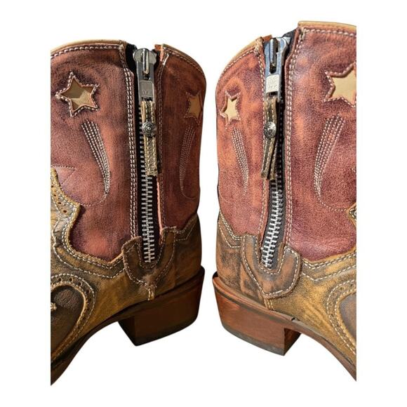 Dan Post Star Inlay Cowboy Boot Square Toe Side Zip Women size 7.5 - Picture 5 of 10